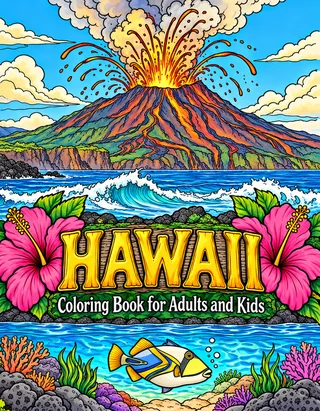 Hawaii Coloring Book for Adults cover illustration by Louisa May Carson