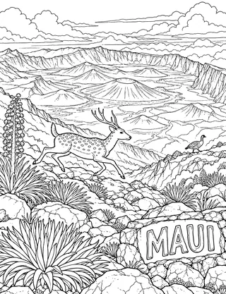 Detailed coloring page of Maui Haleakala Island Page featuring Maui sign