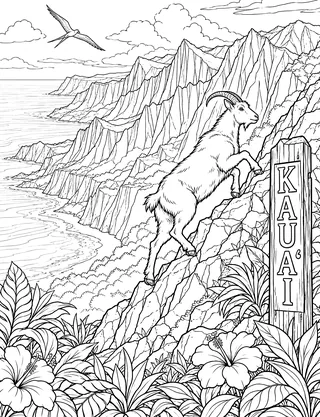 Detailed coloring page of Kauai Napali Island Page featuring KauaʻI sign