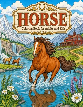 Horse Coloring Book for Adults cover illustration by Louisa May Carson