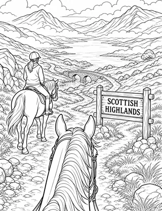 Scottish Highlands Horse coloring page with detailed line art