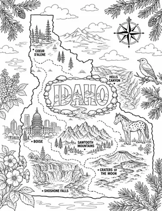 Illustrated travel map of Idaho landmarks and attractions