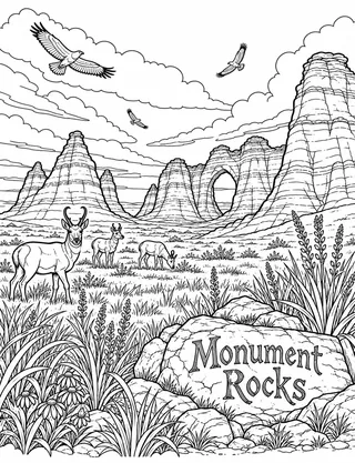 Detailed coloring page of Monument Rocks Chalk Pyramids