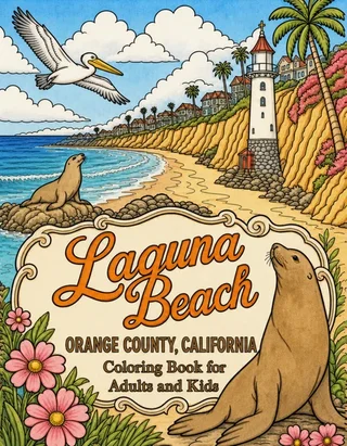 Laguna Beach Coloring Book for Adults cover illustration by Louisa May Carson