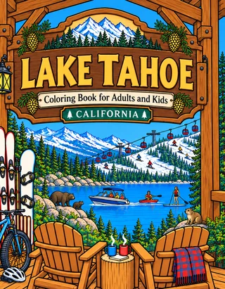 Lake Tahoe Coloring Book for Adults cover illustration by Louisa May Carson