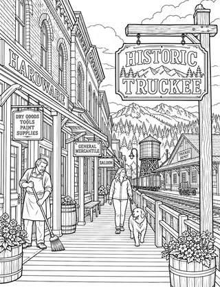Detailed coloring page of Truckee_commercial_row