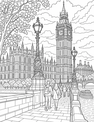 Detailed colouring page of Tower Bridge