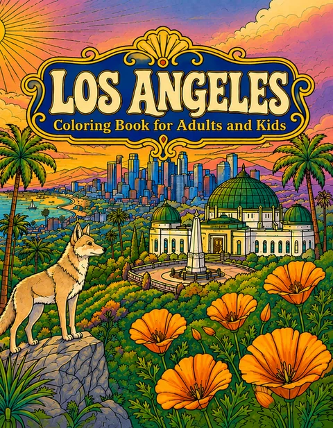 Los Angeles Coloring Book for Adults cover illustration by Louisa May Carson