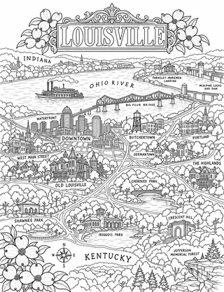 Illustrated travel map of Louisville landmarks and attractions