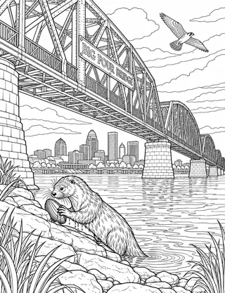 Detailed coloring page of Big Four Bridge Ohio River Gateway