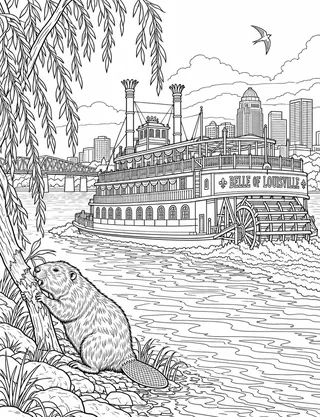 Detailed coloring page of Belle of Louisville Steamboat Passage