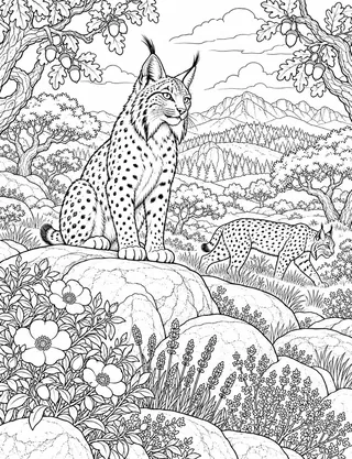 Detailed coloring page of Iberian Lynx in Sierra de Guadarrama Foothills