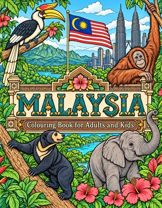 Malaysia Coloring Book for Adults cover illustration by Louisa May Carson