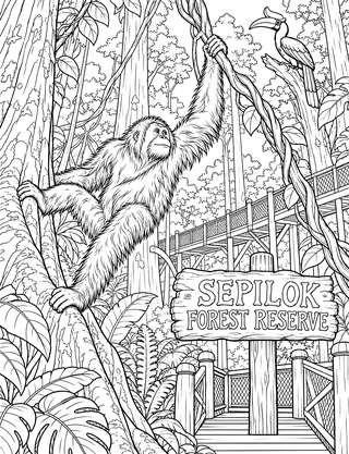Detailed coloring page of Sepilok Orangutan Canopy