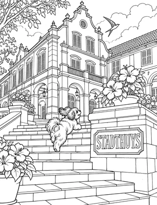 Detailed coloring page of Melaka Stadthuys Steps