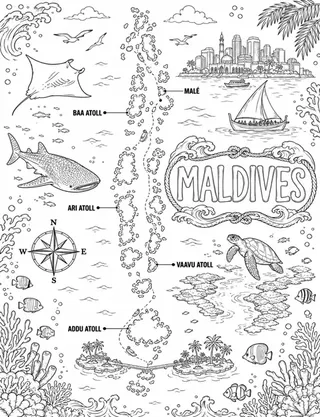 Illustrated travel map of Maldives landmarks and attractions