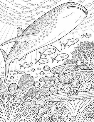 Detailed coloring page of Overwater Thatched Bungalow Boardwalks