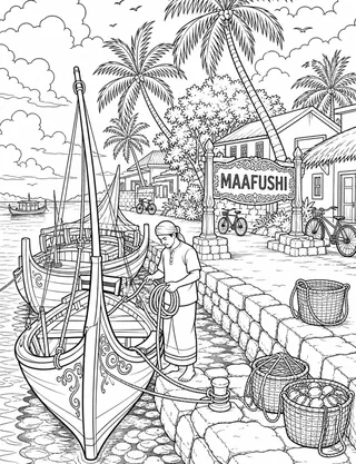 Detailed coloring page of Baa Atoll Coral Reef Lagoons