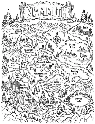 Illustrated travel map of Mammoth landmarks and attractions