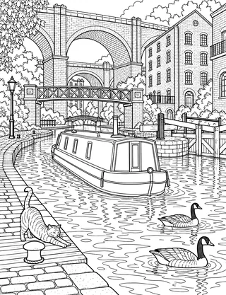 Detailed colouring page of Castlefield canal basin