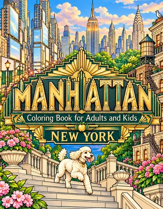 Manhattan Coloring Book for Adults cover illustration by Louisa May Carson