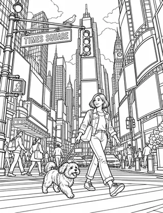 Detailed coloring page of Times Square Crossroads featuring Times Square sign