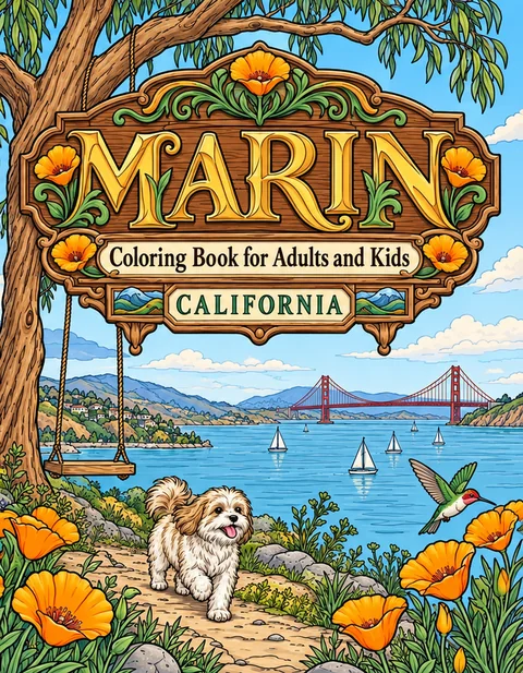 Marin Coloring Book for Adults cover illustration by Louisa May Carson