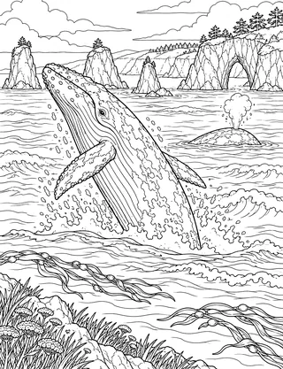 Detailed coloring page of Gray Whale Migration