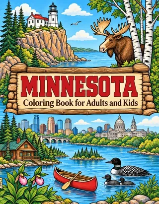 Minnesota Coloring Book for Adults cover illustration by Louisa May Carson