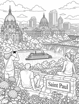 Detailed coloring page of Stone Arch Bridge Mississippi River