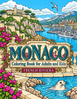 Monaco Coloring Book for Adults cover illustration by Louisa May Carson