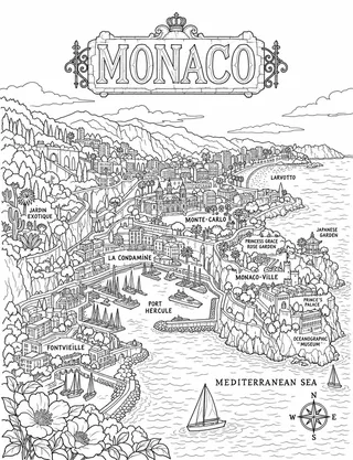 Illustrated travel map of Monaco landmarks and attractions