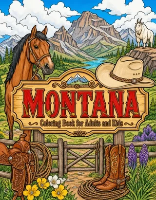Montana Coloring Book for Adults cover illustration by Louisa May Carson