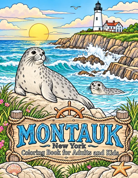 Montauk Coloring Book for Adults cover illustration by Louisa May Carson