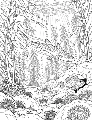 Detailed coloring page of Monterey Bay Giant Kelp Forest