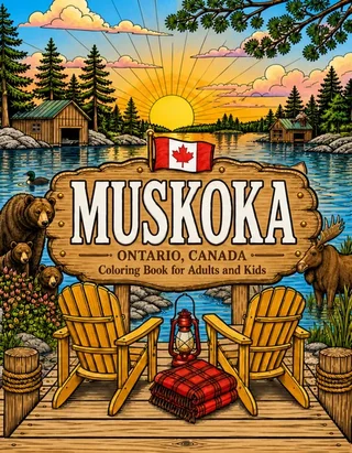 Muskoka Coloring Book for Adults cover illustration by Louisa May Carson