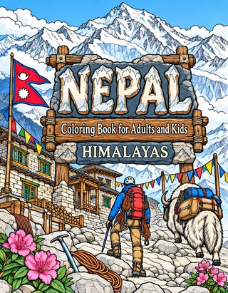 Nepal Coloring Book for Adults cover illustration by Louisa May Carson