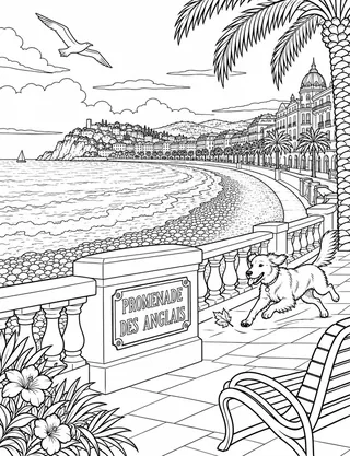 Detailed coloring page of Promenade des Anglais and Baie des Anges