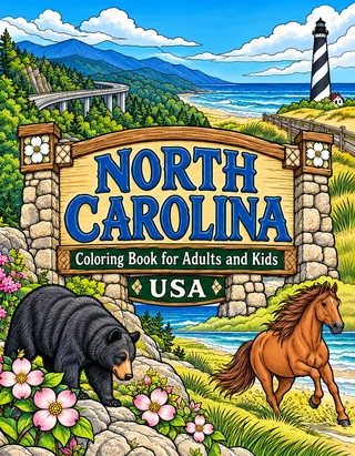 North Carolina Coloring Book for Adults cover illustration by Louisa May Carson