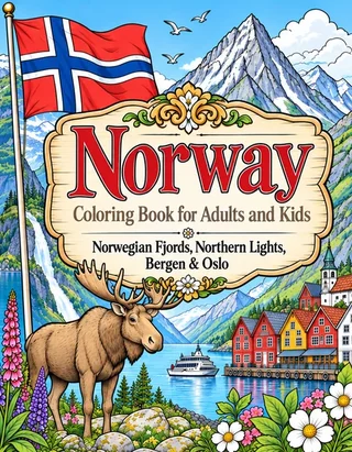 Norway Coloring Book for Adults cover illustration by Louisa May Carson