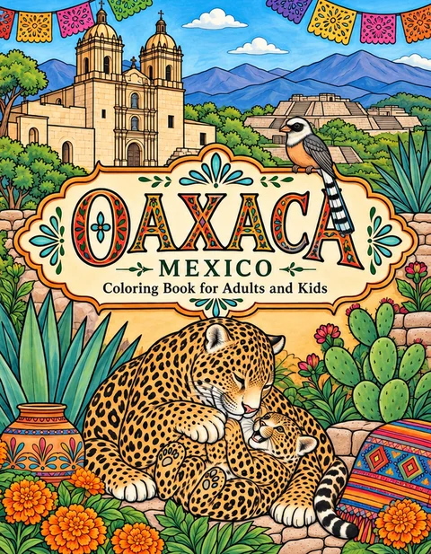 Oaxaca Coloring Book for Adults cover illustration by Louisa May Carson