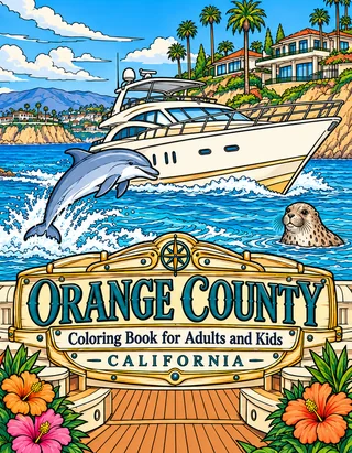 Orange County Coloring Book for Adults cover illustration by Louisa May Carson