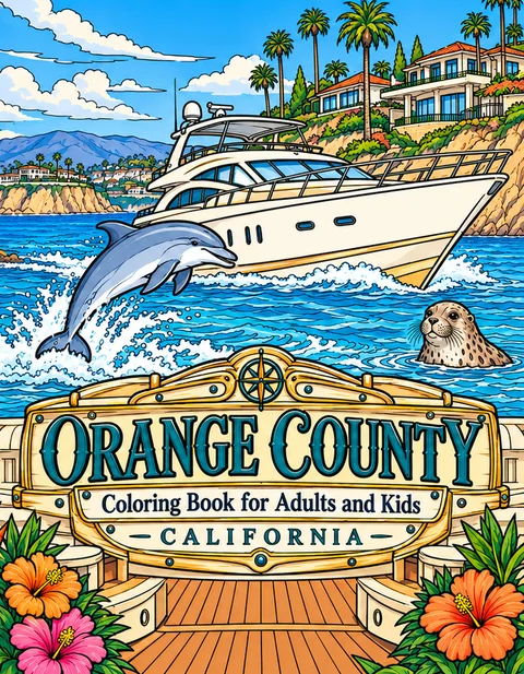 Orange County Coloring Book for Adults cover illustration by Louisa May Carson