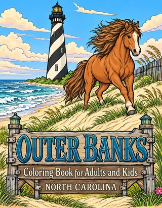 Outer Banks Coloring Book for Adults cover illustration by Louisa May Carson