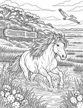 Detailed coloring page of Currituck Banks Reserve featuring Currituck Banks sign