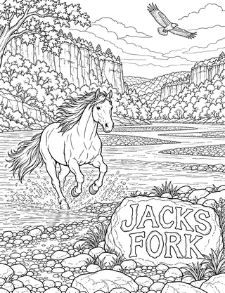 Detailed coloring page of Shannon County Wild Horse at Jacks Fork