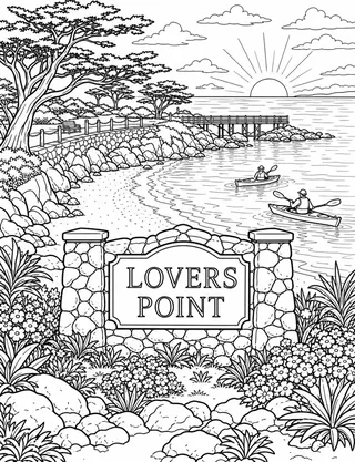 Detailed coloring page of Pacific_Grove_05 featuring Lovers Point sign