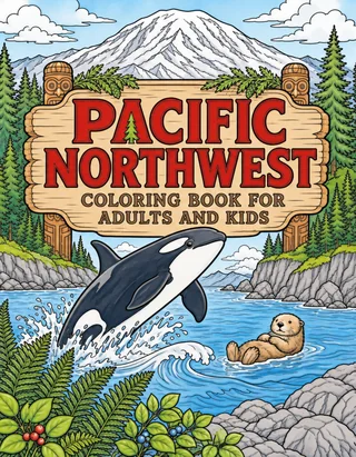 Pacific Northwest Coloring Book for Adults cover illustration by Louisa May Carson