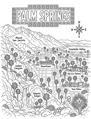 Illustrated travel map of Palm Springs landmarks and attractions
