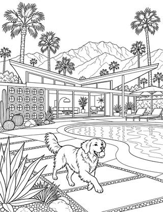 Detailed coloring page of Butterfly-roof desert modernism